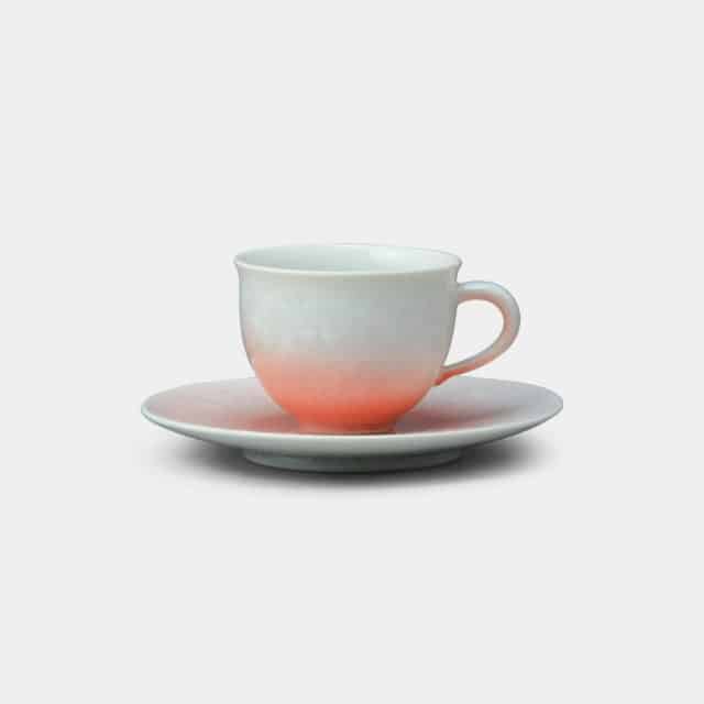 【京焼-清水焼】陶葊 花結晶 (白地赤) コーヒーカップ
