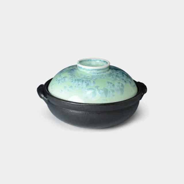 【京焼-清水焼】陶葊 花結晶 (緑) 土鍋 (ガス&IH用)