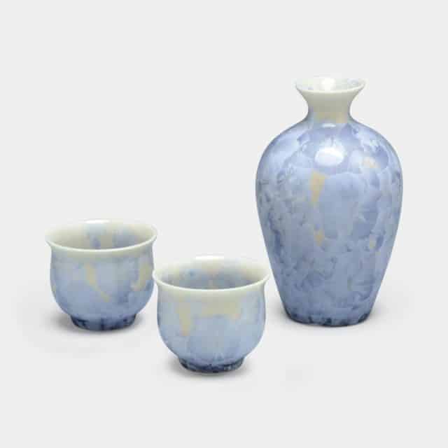 【京焼-清水焼】陶葊 花結晶 (銀藤) とっくり (3点セット)