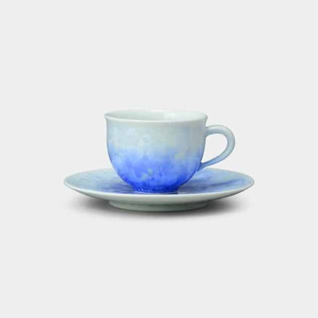 【京焼-清水焼】陶葊 花結晶 (白地青) コーヒーカップ