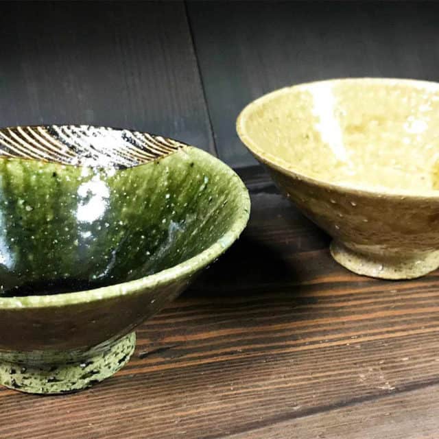 【瀬戸焼】うつわ魯庵 織部黄瀬戸ペア平茶碗