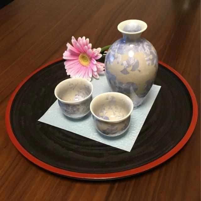 【京焼-清水焼】陶葊 花結晶 (銀藤) とっくり (3点セット)