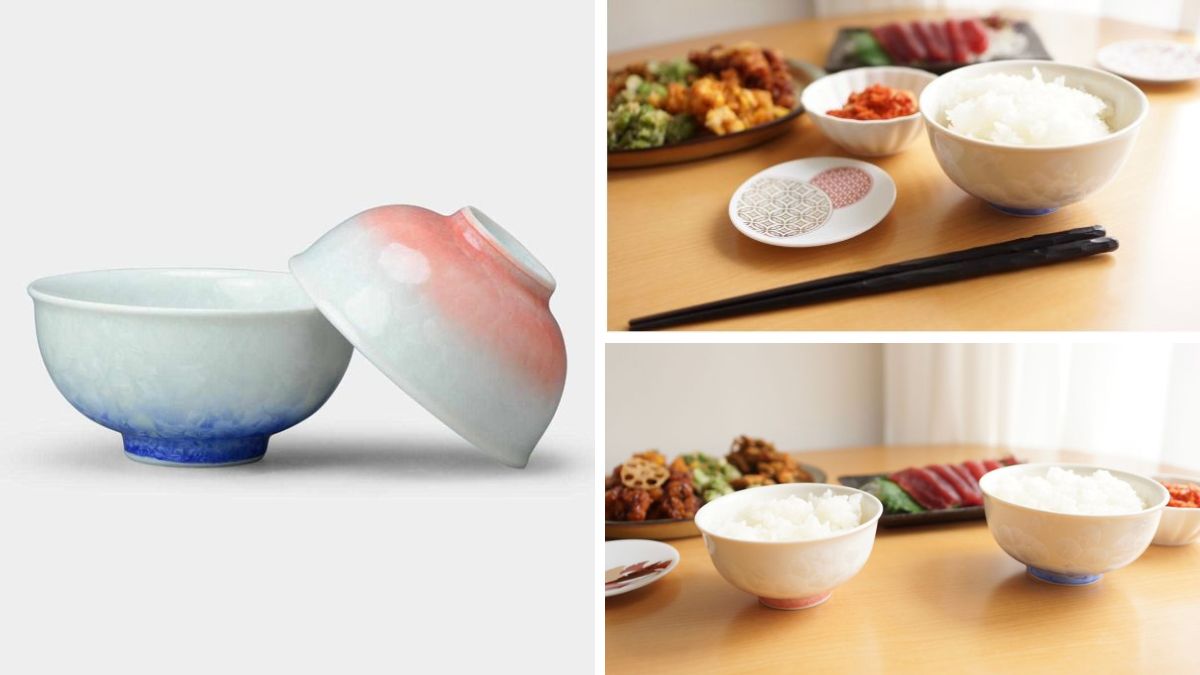 【茶碗2点セット】花結晶 (白地青赤)